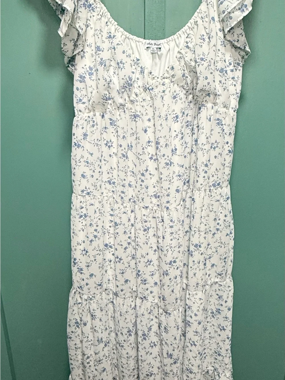 white birch White Maxi Sundress with Light Blue Floral Print - Picture 1 of 3